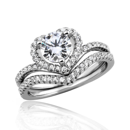 Rhodium Plated Sterling Silver 925 CZ Heart Engagement Ring Band Sizes 5-9