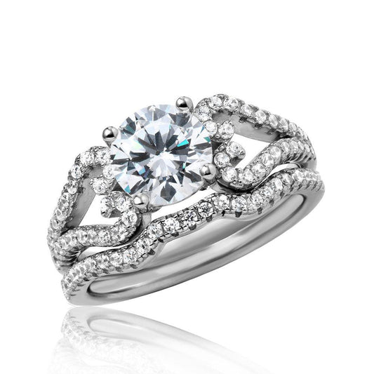 Rhodium Plated Sterling Silver 925 Heart Engagement CZ Ring Band Sizes 5-9