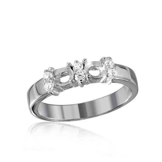 Polished Rhodium Plated Sterling Silver 925 2 Mounting Ring Clear CZ Sizes 5-9
