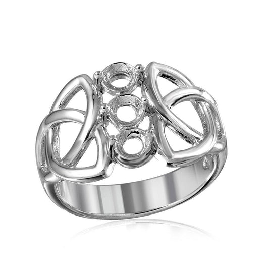 Rhodium Plated Sterling Silver 925 Triquetra Shank 3 Mounting Ring Sizes 5-9