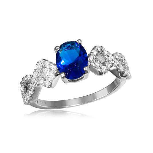 High Polished Rhodium Plated Sterling Silver 925 Sapphire CZ Ring Band Sizes 5-9