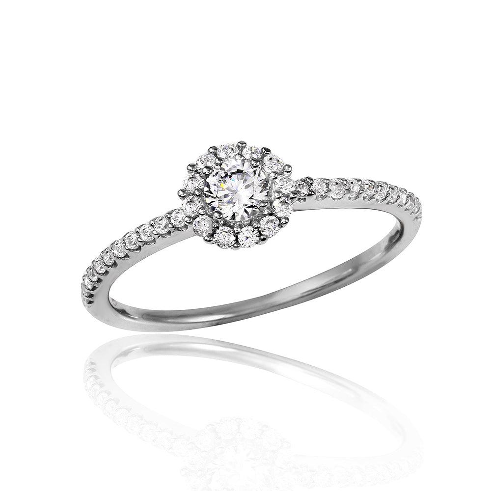 Rhodium Plated Sterling Silver 925 Small Halo Clear CZ Ring Band Sizes 5-9