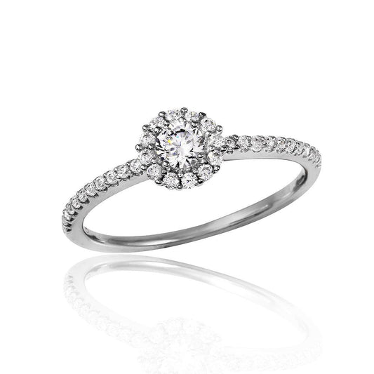 Rhodium Plated Sterling Silver 925 Small Halo Clear CZ Ring Band Sizes 5-9