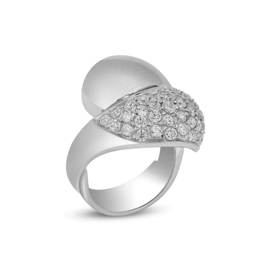 Polished Rhodium Plated Sterling Silver 925 Twist CZ Ring Plated Band Sizes 5-9