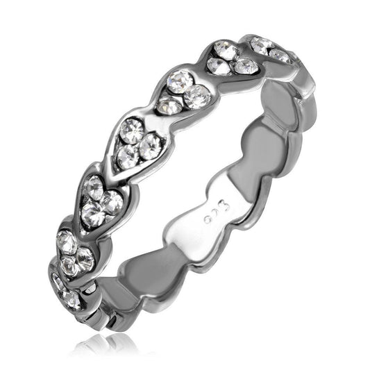 Rhodium Plated Sterling Silver 925 Mini Heart Shaped Eternity Ring CZ Sizes 5-9