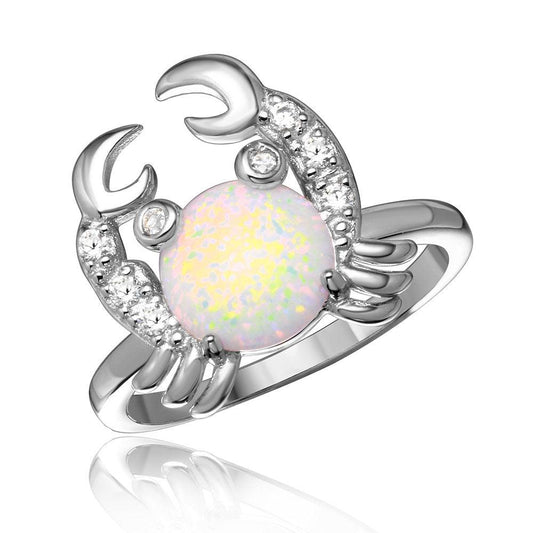 Rhodium Plated Sterling Silver 925 Crab Ring Synthetic Opal CZ Band Sizes 5-9