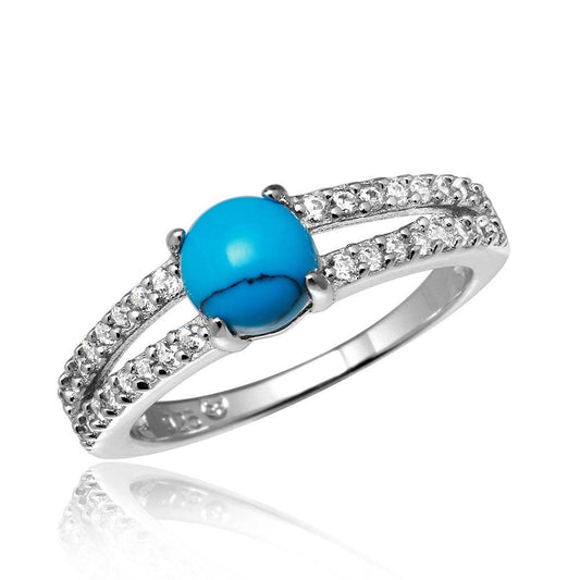 Rhodium Plated Sterling Silver 925 Wedding Band Simulated Turquoise Sizes 5-9