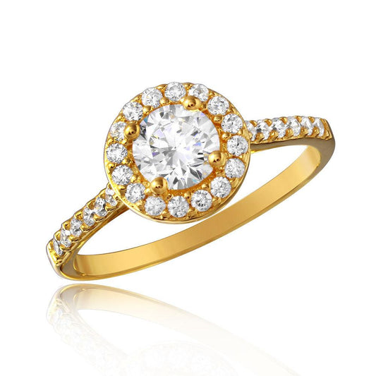 Polished Gold Plated Sterling Silver 925 Micro Pave Ring Clear CZ Band Sizes 5-9
