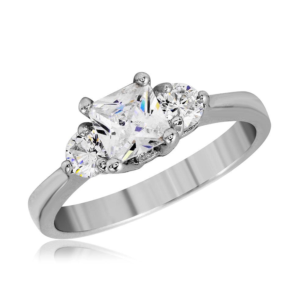 Rhodium Plated Sterling Silver 925 Clear CZ Past Present Future Ring Sizes 5-9