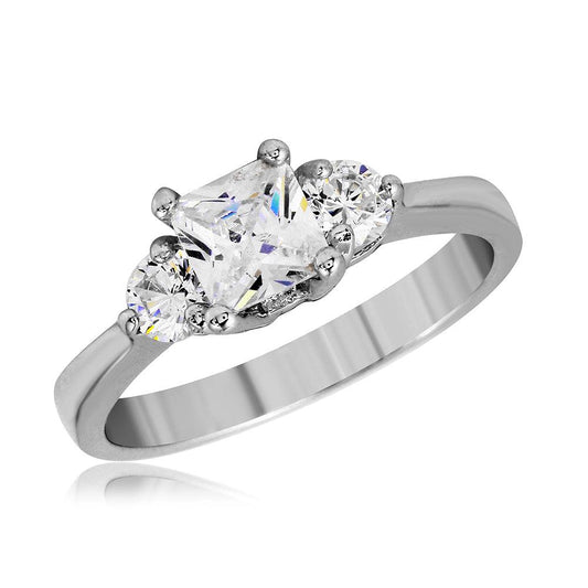Rhodium Plated Sterling Silver 925 Clear CZ Past Present Future Ring Sizes 5-9