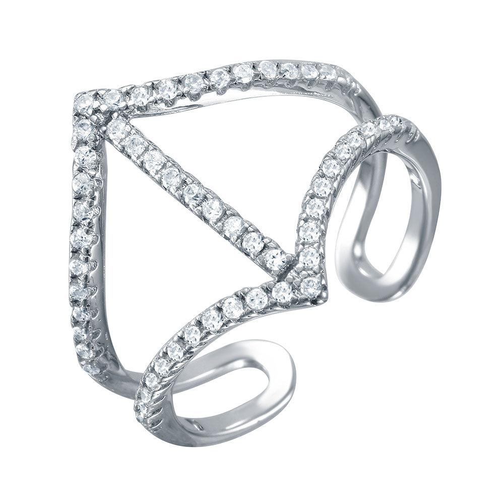 Rhodium Plated Sterling Silver 925 Adjustable CZ Encrusted Ring Band Sizes 5-9