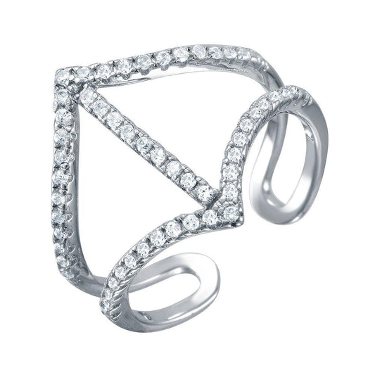 Rhodium Plated Sterling Silver 925 Adjustable CZ Encrusted Ring Band Sizes 5-9