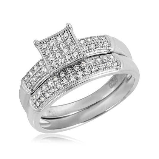 Polished Rhodium Plated Sterling Silver 925 Square Bridal Ring CZ Band Sizes 5-9