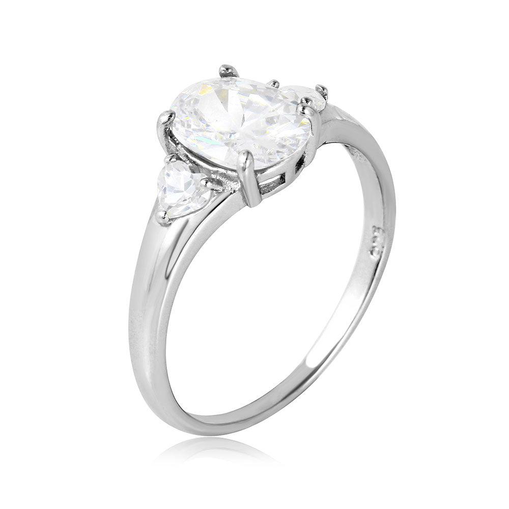 Polished Rhodium Plated Sterling Silver 925 Oval Clear CZ Ring Band Sizes 5-9