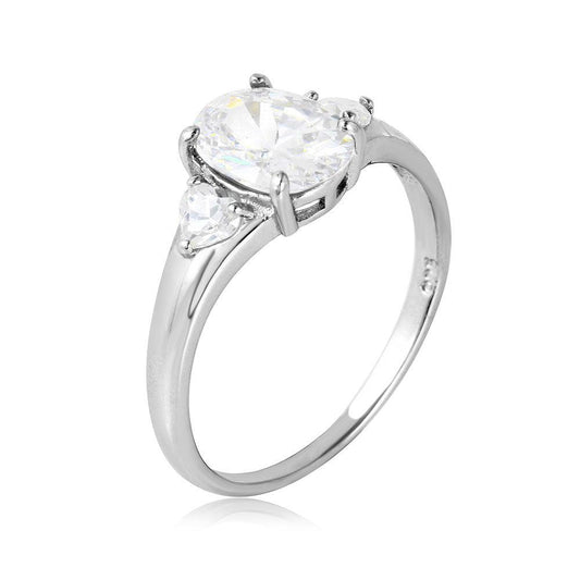 Polished Rhodium Plated Sterling Silver 925 Oval Clear CZ Ring Band Sizes 5-9