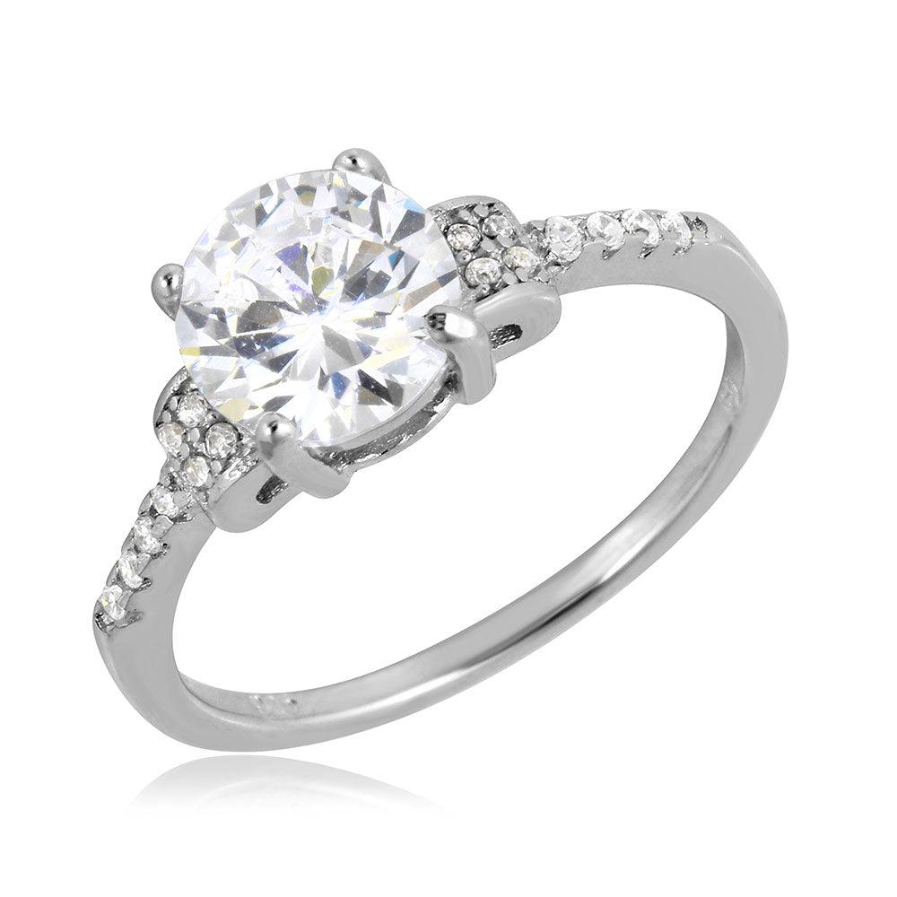 Polished Rhodium Plated Sterling Silver 925 Micro Pave Shank Ring Band Sizes 5-9