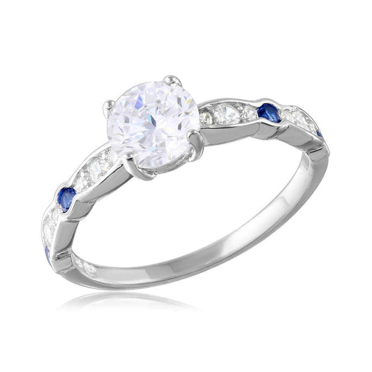 Polished Rhodium Plated Sterling Silver 925 Blue & Clear CZ Ring Band Sizes 5-9