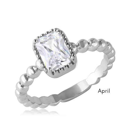 Rhodium Plated Sterling Silver 925 Simulated April CZ Ring Band Sizes 5-9