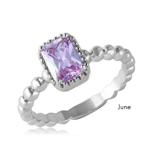 Rhodium Plated Sterling Silver 925 Simulated June CZ Ring Band Sizes 5-9