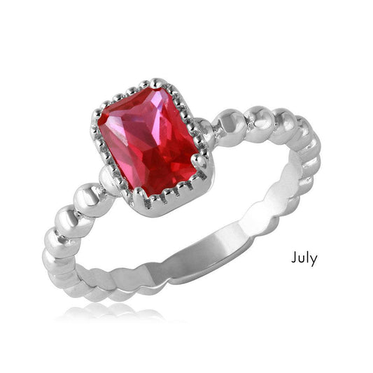 Rhodium Plated Sterling Silver 925 Simulated July CZ Ring Band Sizes 5-9