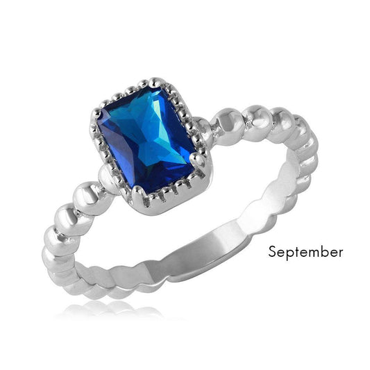 Rhodium Plated 925 Sterling Silver Simulated September CZ Ring Band Sizes 5-9
