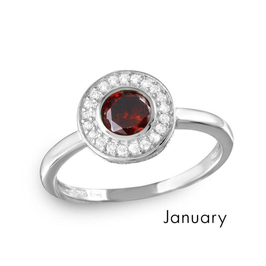 Rhodium Plated Sterling Silver 925 Simulated January CZ Halo Ring Band Sizes 5-9