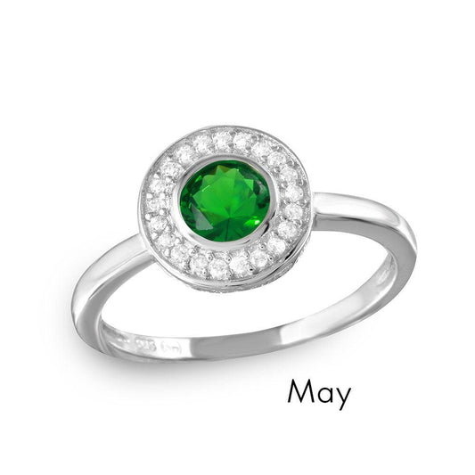 Rhodium Plated Sterling Silver 925 Simulated May CZ Halo Ring Band Sizes 5-9