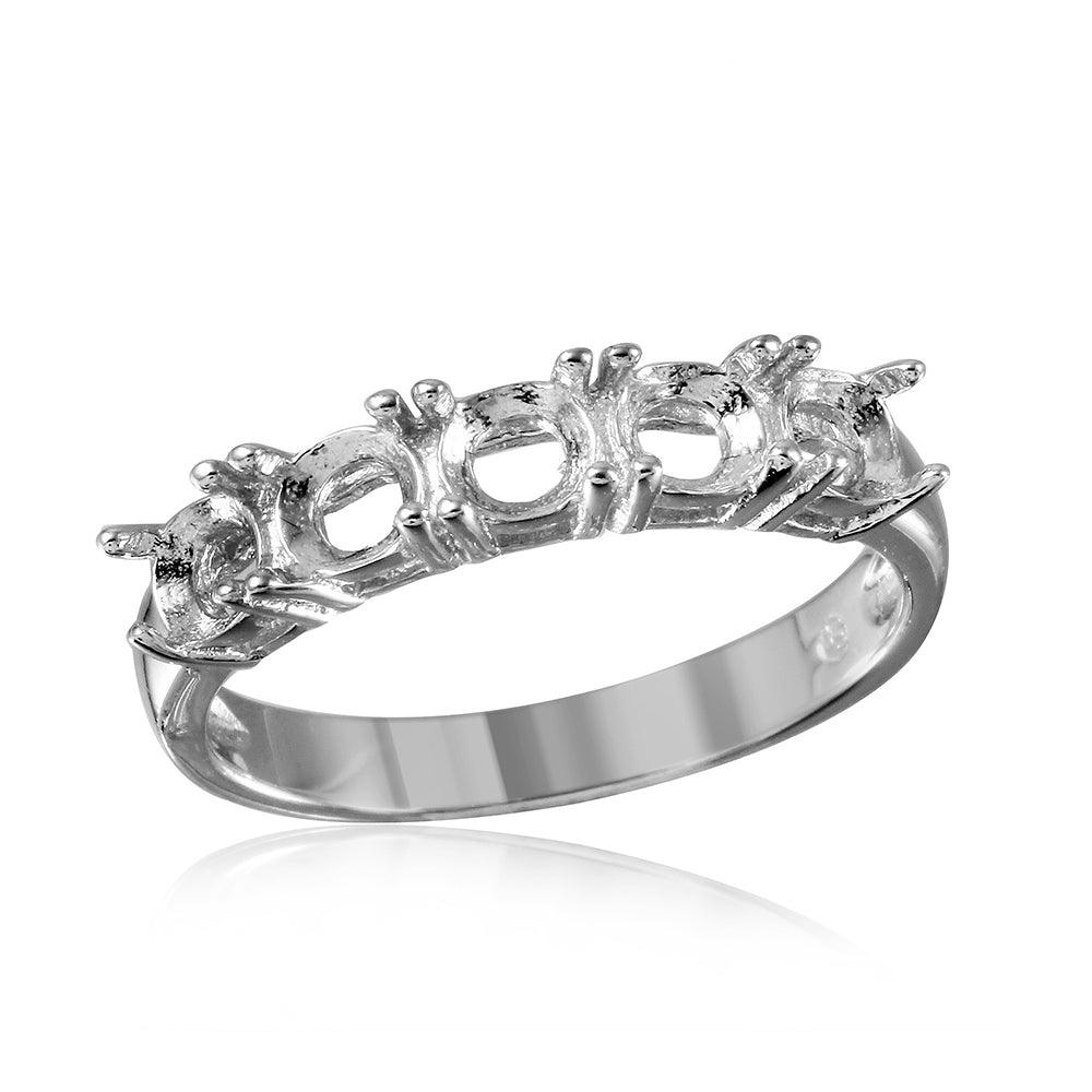 Rhodium Plated Sterling Silver 925 5 Stone Mounting Ring Band Sizes 5-9