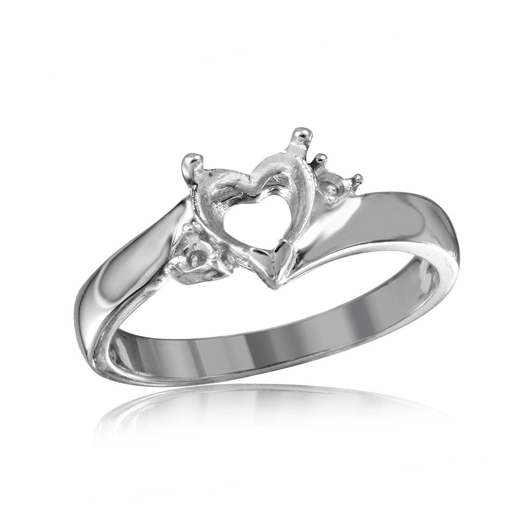 Polished Rhodium Plated Sterling Silver 925 Heart Mounting Ring Band Sizes 5-9