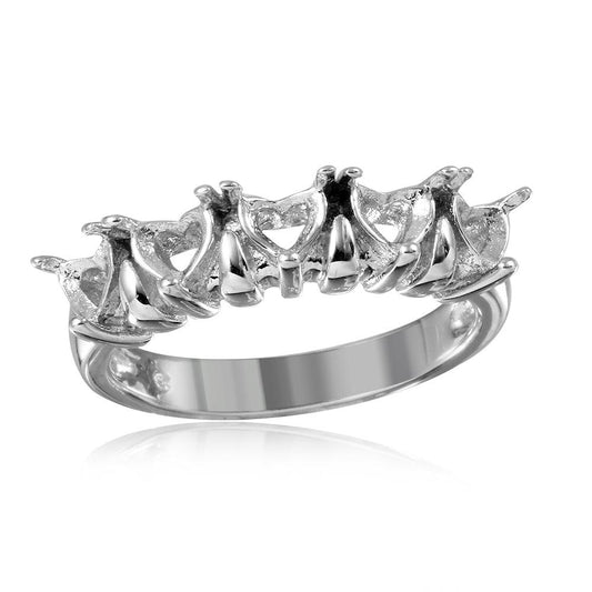 Rhodium Plated Sterling Silver 925 5 Hearts Mounting Ring Band Sizes 5-9