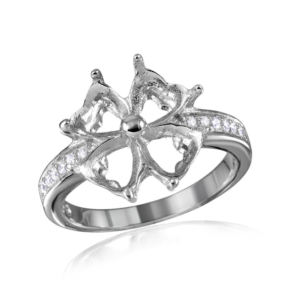 Sterling Silver 925 Rhodium Plated Flower Hearts Clover Mounting Ring Sizes 5-9