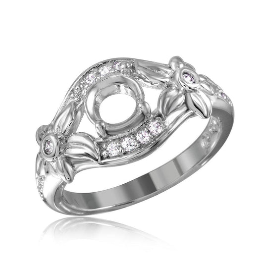 Sterling Silver 925 Rhodium Plated Flower Shank Single Mounting Ring Sizes 5-9