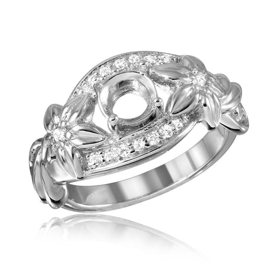 Sterling Silver 925 Rhodium Plated Flower Shank Single Mounting Ring Sizes 5-9