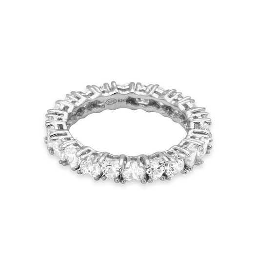 Rhodium Plated Sterling Silver 925 Eternity Ring Heart Shaped Clear CZ Sizes 5-9