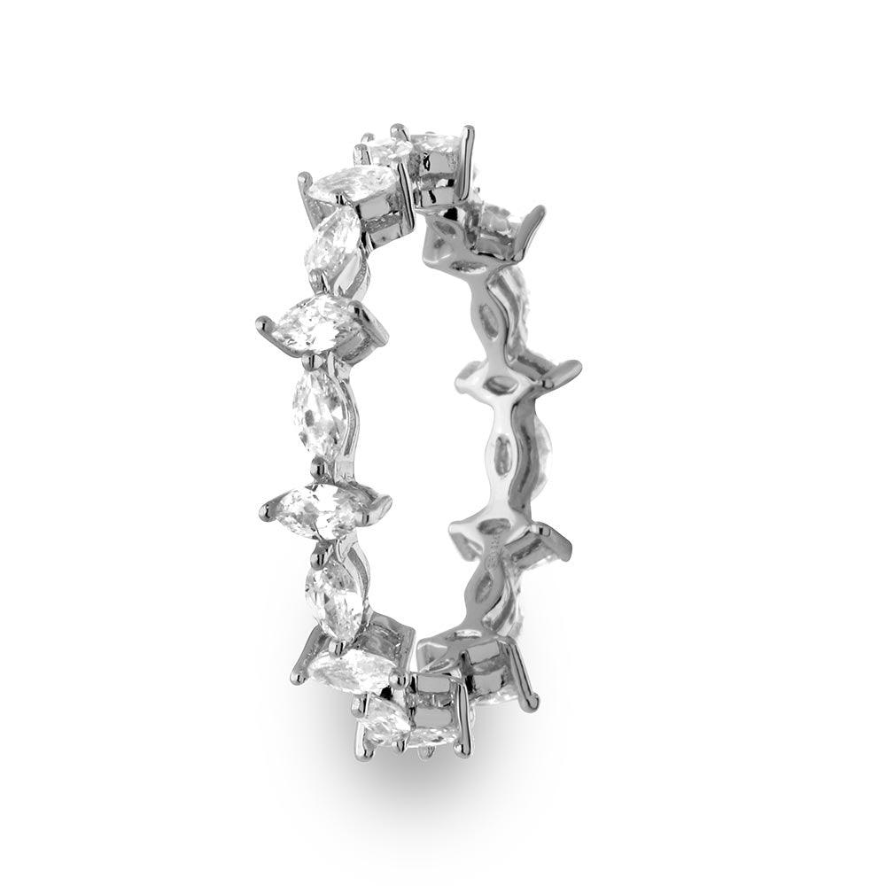 Rhodium Plated Sterling Silver 925 Ring Marquise Clear CZ Band Sizes 5-9