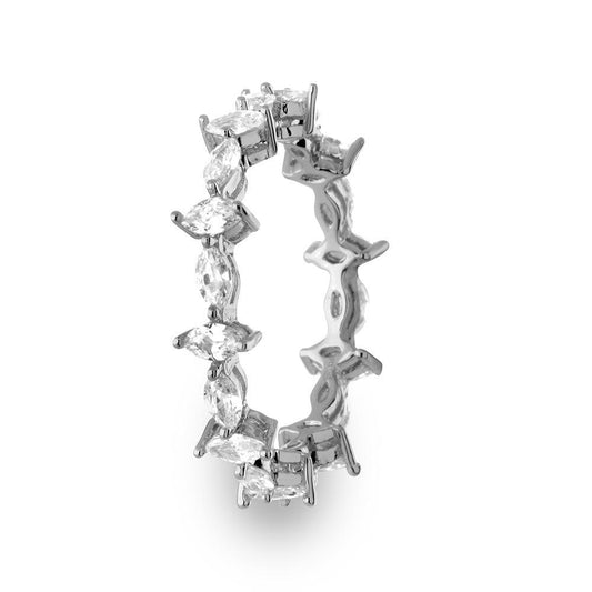Rhodium Plated Sterling Silver 925 Ring Marquise Clear CZ Band Sizes 5-9