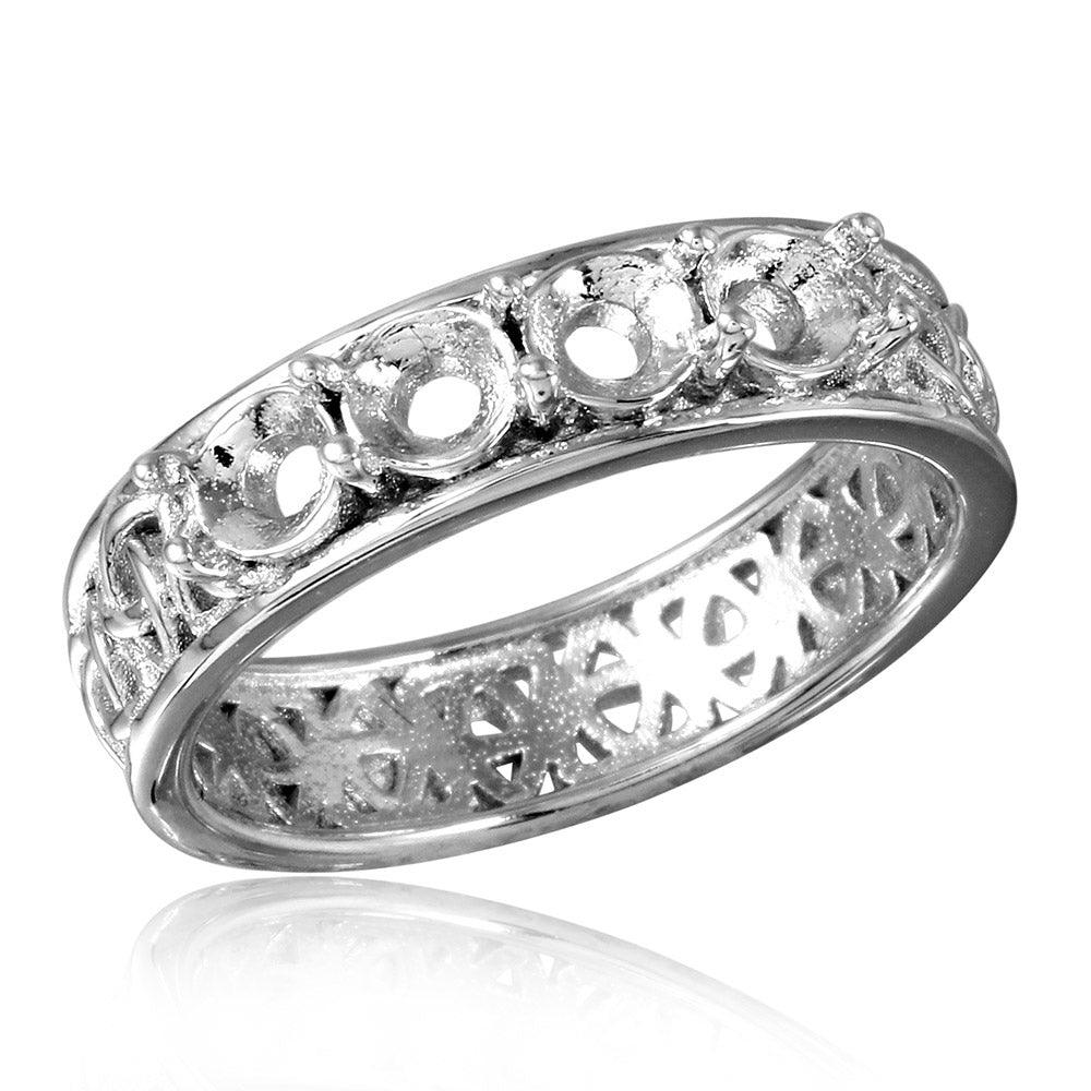 Rhodium Plated Sterling Silver 925 Celtic Designed Band Mounting Ring Sizes 5-9