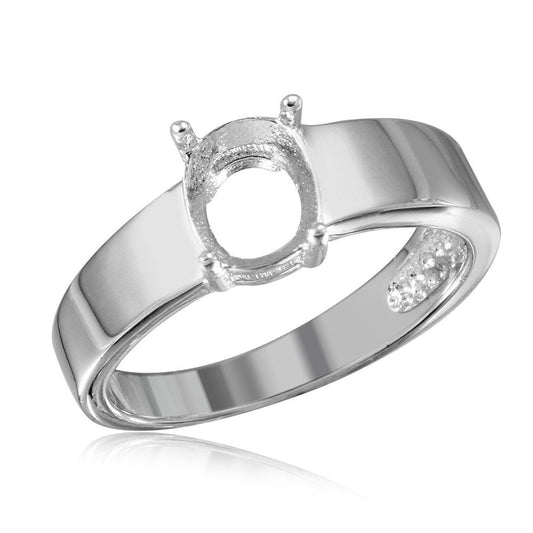 Sterling Silver 925 Rhodium Plated Polished Band Slanted Mounting Ring Sizes 5-9
