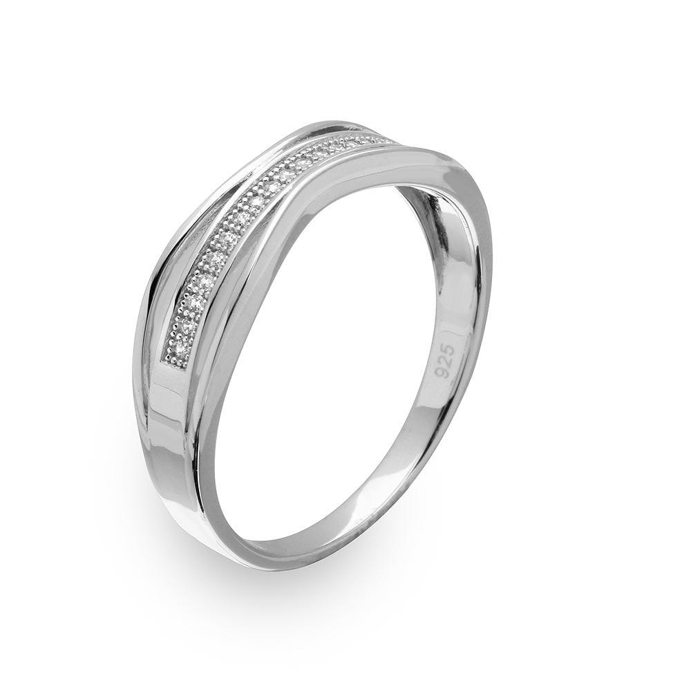 Sterling Silver 925 Rhodium Plated Curvy Shank Trio Polished Ring Sizes 9-11