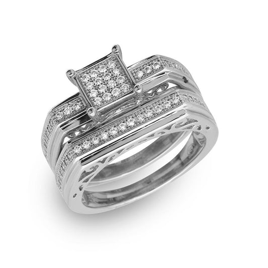 Rhodium Plated Sterling Silver 925 Two Piece Clear CZ Ring Band Sizes 5-9