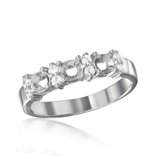 High Polished Rhodium Plated Sterling Silver 925 Mounting Ring CZ Band Sizes 5-9