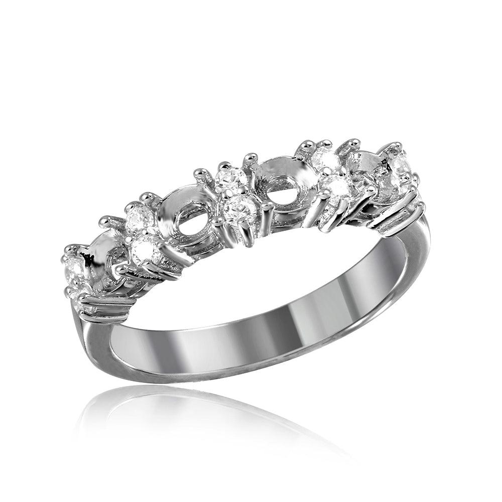 Sterling Silver 925 Rhodium Plated Mounting Stone Ring Clear CZ Band Sizes 5-9