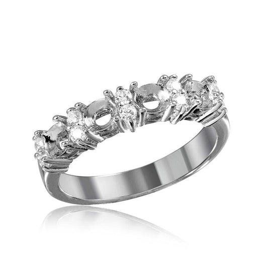Sterling Silver 925 Rhodium Plated Mounting Stone Ring Clear CZ Band Sizes 5-9
