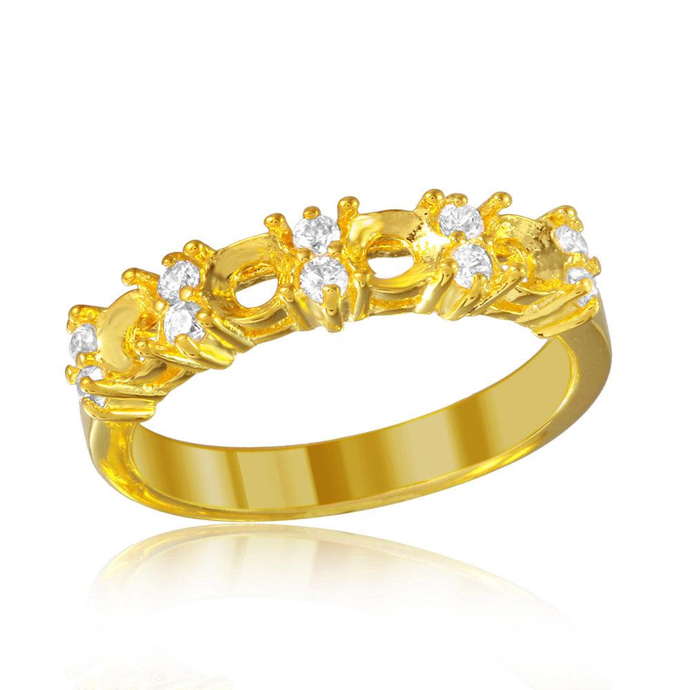 Sterling Silver 925 Gold Plated Mounting Ring Clear CZ Band Sizes 5-9