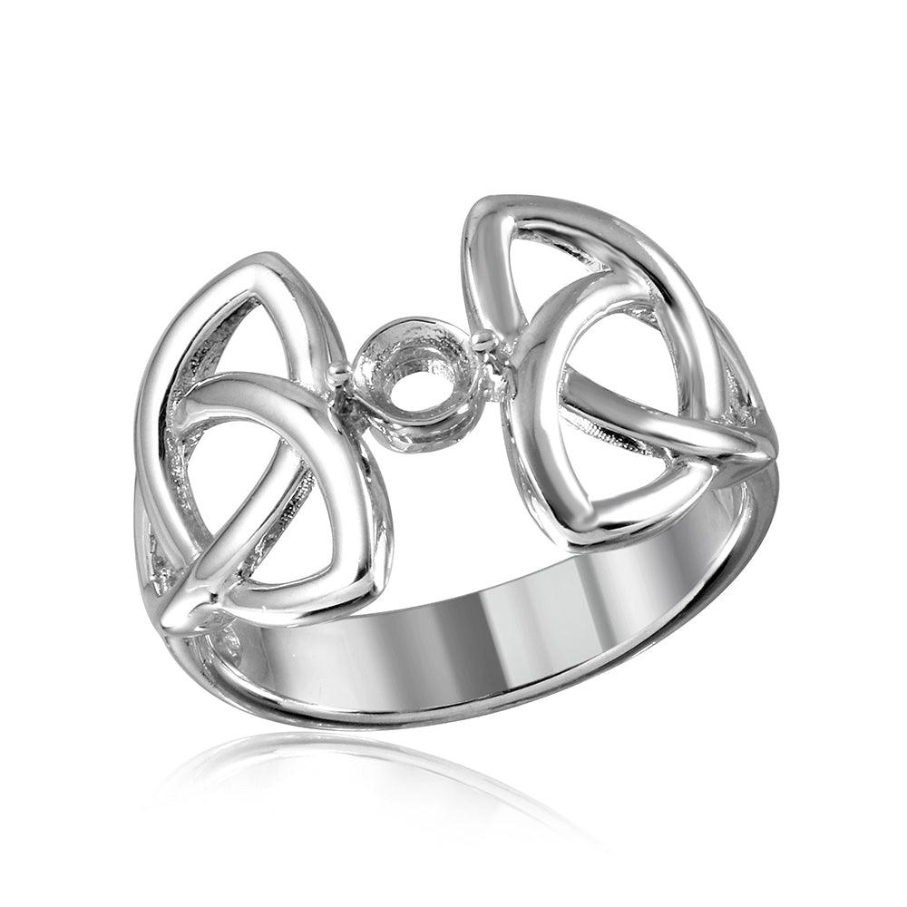Rhodium Plated Sterling Silver 925 Triquetra Mounting Ring Band Sizes 5-9