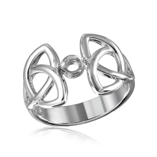 Rhodium Plated Sterling Silver 925 Triquetra Mounting Ring Band Sizes 5-9