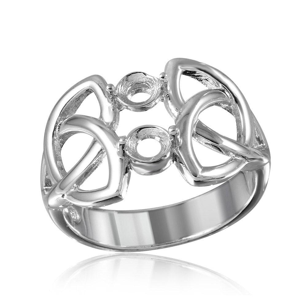 Rhodium Plated Sterling Silver 925 Triquetra Shank Mounting Ring Band Sizes 5-9