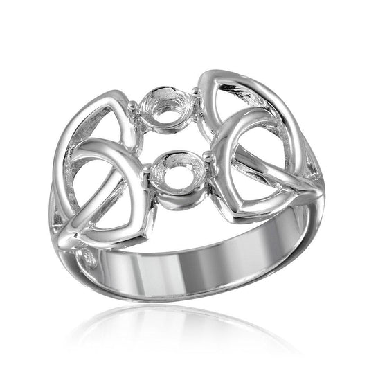 Rhodium Plated Sterling Silver 925 Triquetra Shank Mounting Ring Band Sizes 5-9