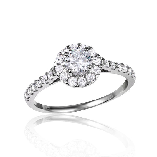 Rhodium Plated Sterling Silver 925 Halo Clear CZ Engagement Ring Band Sizes 5-9