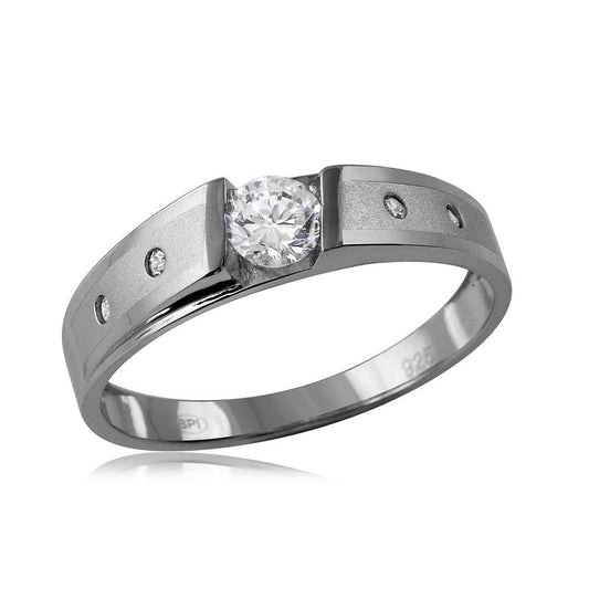 Rhodium Plated Sterling Silver 925 Matte Finish Clear CZ Wedding Ring Sizes 9-12